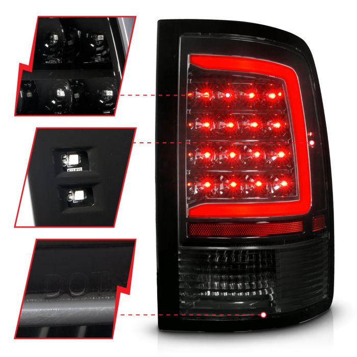 ANZO 10-18 Dodge Ram 1500 2500 3500 Full LED Taillights w/ Sequential Black Housing/Clear Lens