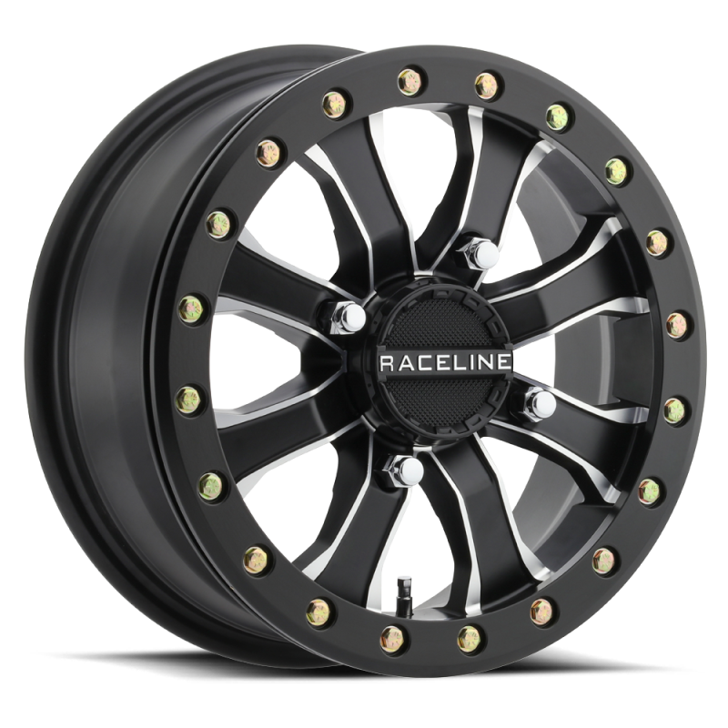 Raceline A71MB Mamba 14x6in 4x137 BP 40mm Offset 110.18mm Bore - Black & Machined Beadlock Wheel