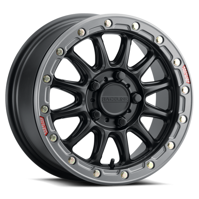 Raceline A14BG Alpha 15x10in 5x114.3 BP 25mm Offset 68mm Bore - Black & Gunmetal Ring Beadlock Wheel