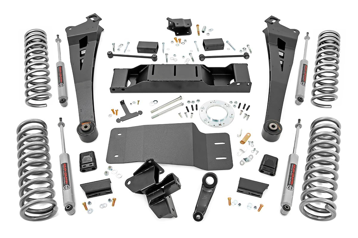 Rough Country 5.0 Inch Dodge Suspension Lift Kit Dual Rate Front and Rear Coil Springs Radius Arms 19-20 Ram 2500 4WD Diesel
