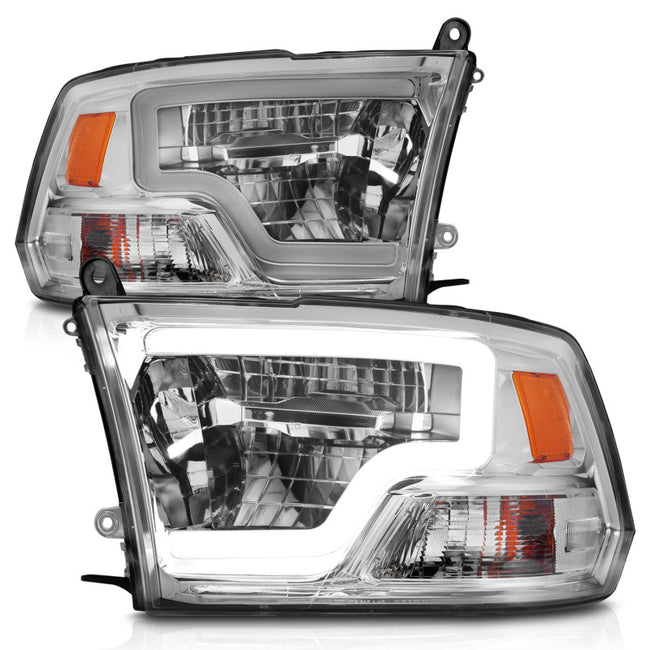 ANZO 2010-2018 Dodge Ram 1500 2500 3500 Full LED Square Projector Headlights w/ Chrome Housing Chrome Amber