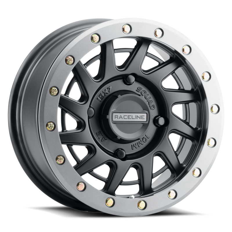 Raceline A12BG Squad 15x7in 4x156 BP 10mm Offset 132.5mm Bore - Black & Gunmetal Ring Beadlock Wheel