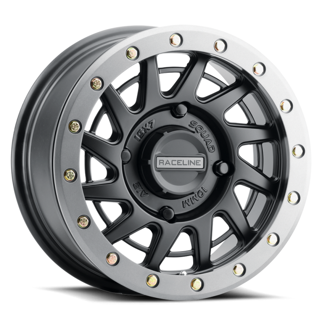 Raceline A12BG Squad 15x7in 4x137 BP 10mm Offset 110.18mm Bore - BLK & Gunmetal Ring Beadlock Wheel