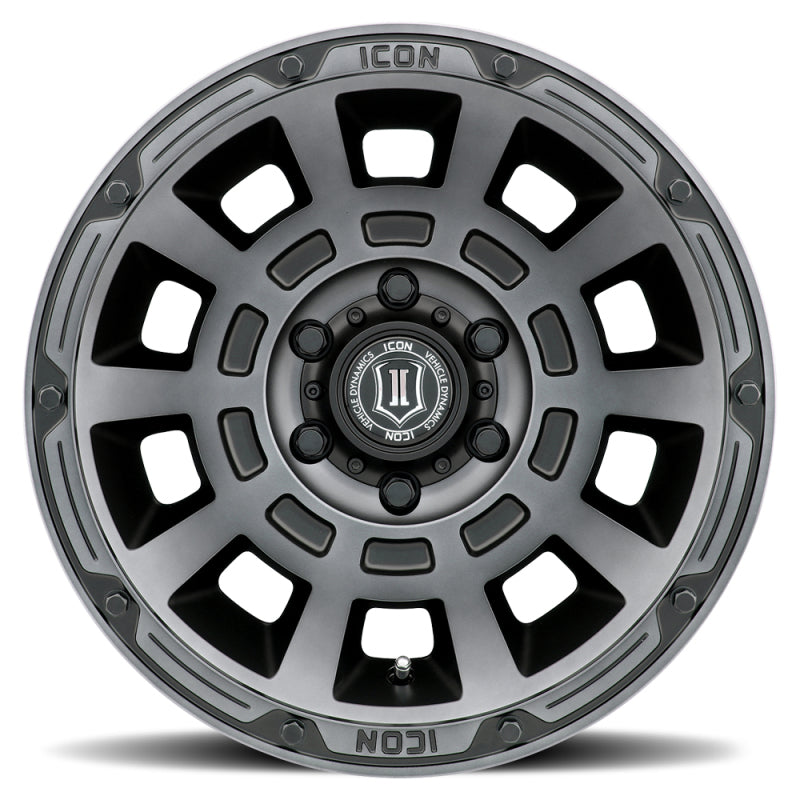 ICON Thrust 17x8.5 6x5.5 0mm Offset 4.75in BS 106.1mm Bore Smoked Satin Black Wheel
