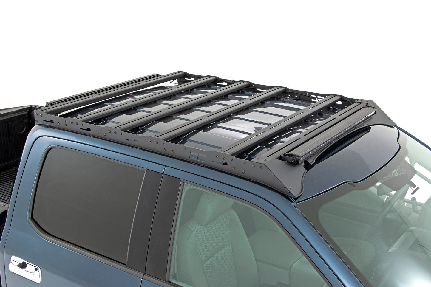 Rough Country Ford Roof Rack System w/Front Facing 40 Inch Single Row Black Series LED Light Bar 15-18 Ford F-150 2WD/4WD