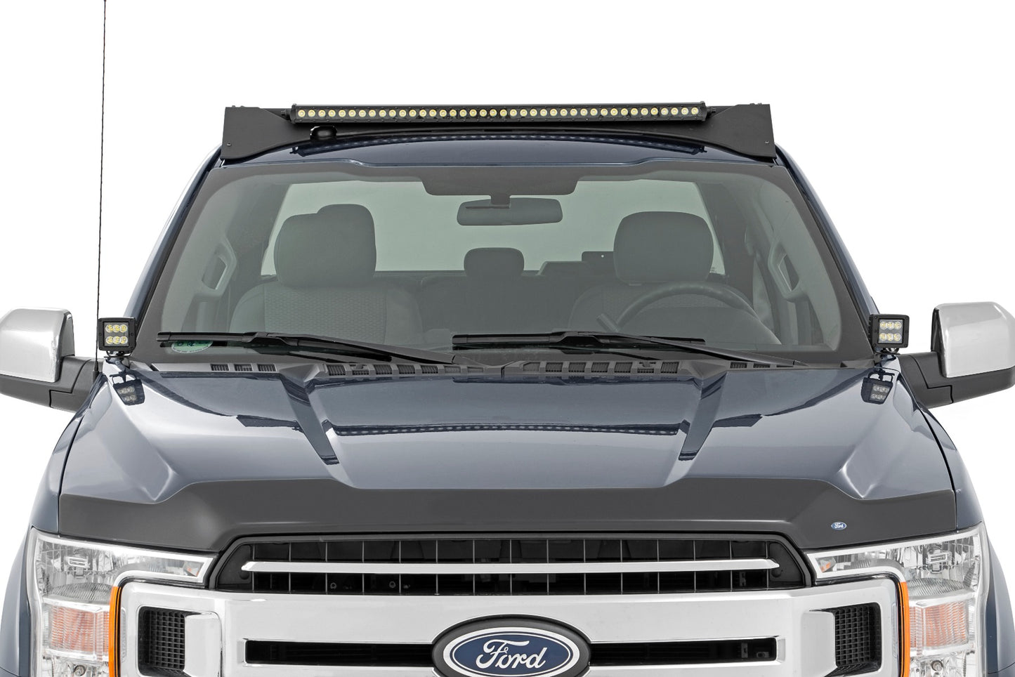Rough Country Ford Roof Rack System w/Front Facing 40 Inch Single Row Black Series LED Light Bar 15-18 Ford F-150 2WD/4WD