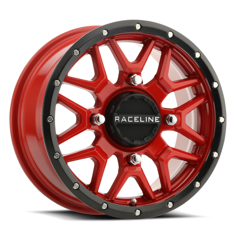 Raceline A94R Krank 14x7in 4x156 BP 10mm Offset 132.5mm Bore - Red & Black Lip Wheel