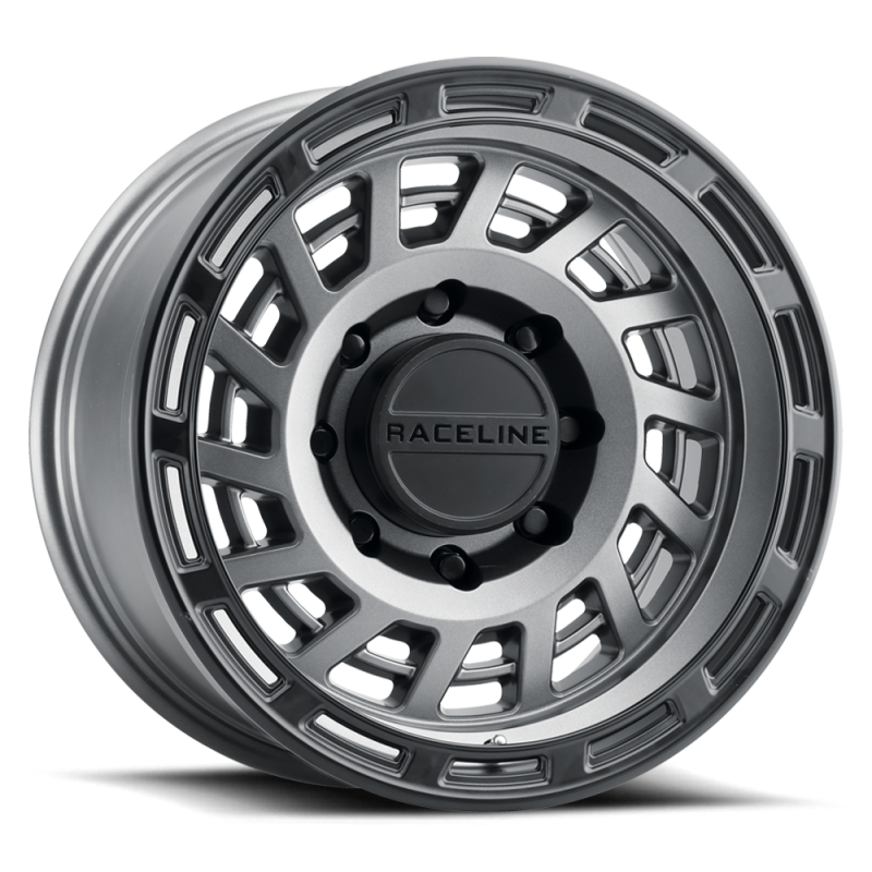 Raceline 957GB Halo 17x8.5in 5x127 BP 0mm Offset 78.1mm Bore - Gunmetal & Black Lip Wheel