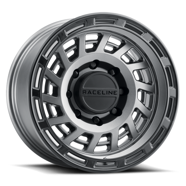 Raceline 957GB Halo 17x8.5in 5x127 BP 0mm Offset 78.1mm Bore - Gunmetal & Black Lip Wheel