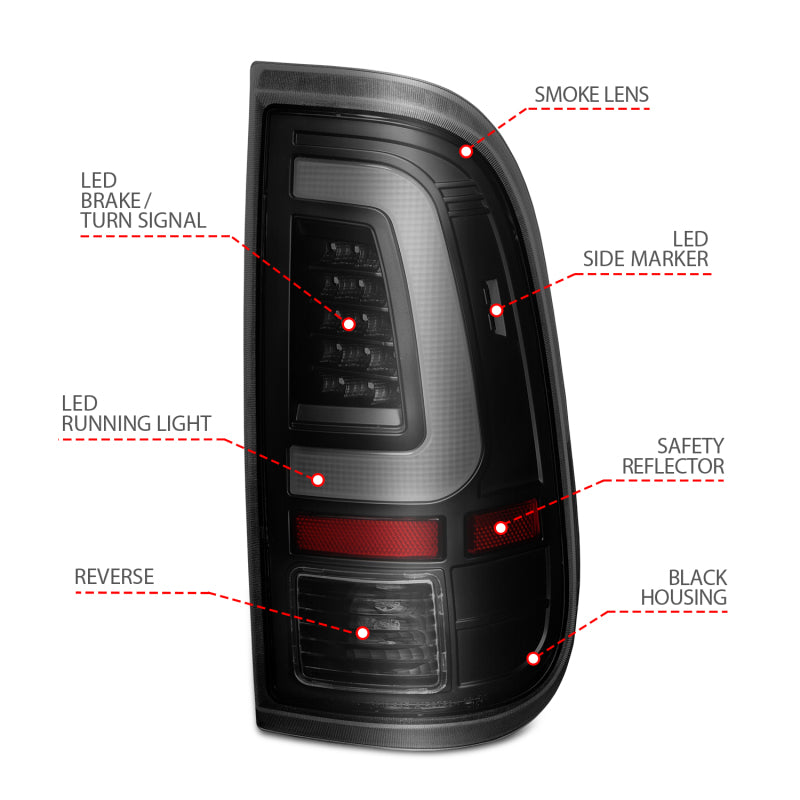 ANZO 2008-2016 Ford Super Duty LED Taillights Black Housing Smoke Lens