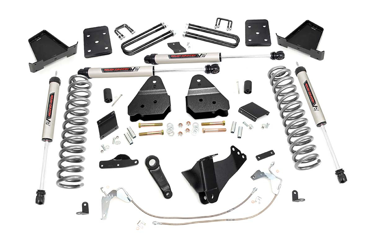 Rough Country 6 Inch Suspension Lift Kit w/V2 Shocks Gas Overload Springs 15-16 F-250 Super Duty