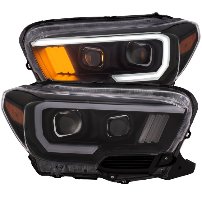 ANZO 2016-2023 Toyota Tacoma Projector Headlights w/ Plank Style Black w/ Amber