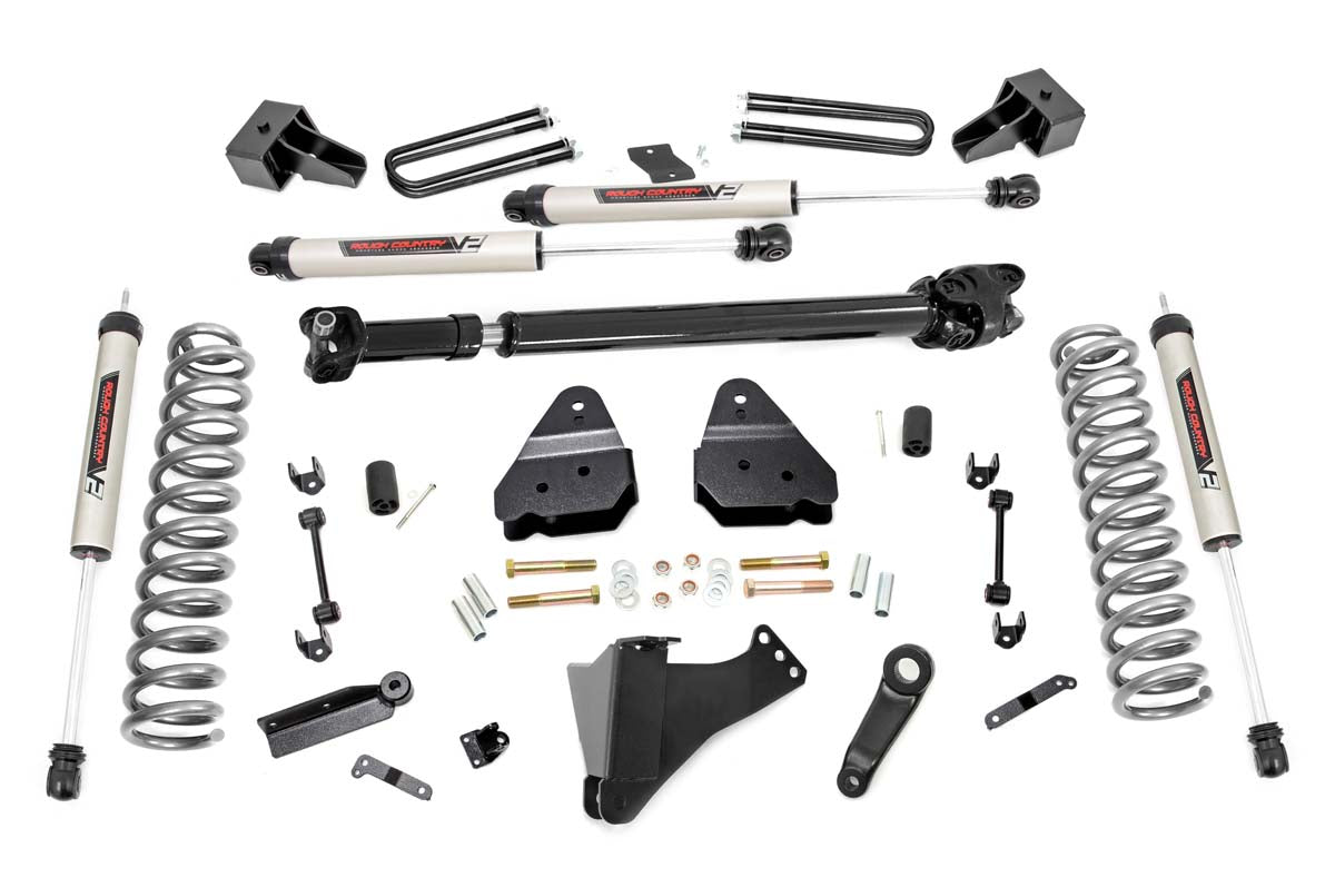 Rough Country 4.5 Inch Inch Ford Suspension Lift Kit w/ V2 Shocks and Front Driveshaft 17-20 F-350 4WD Diesel Dually
