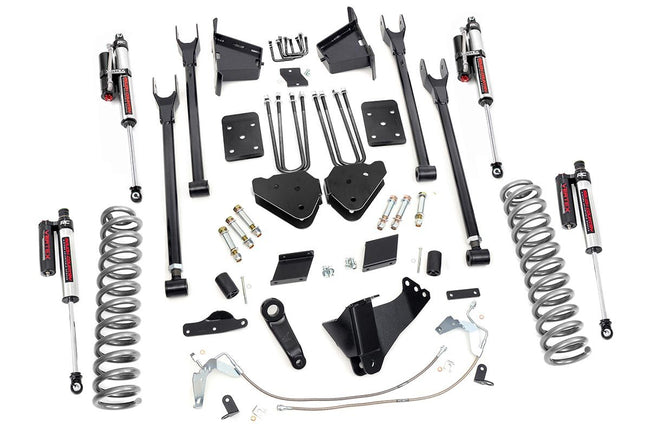 Rough Country 6 Inch Ford 4-Link Suspension Lift Kit Vertex Reservoir Shocks 11-14 F-250 4WD Overloads