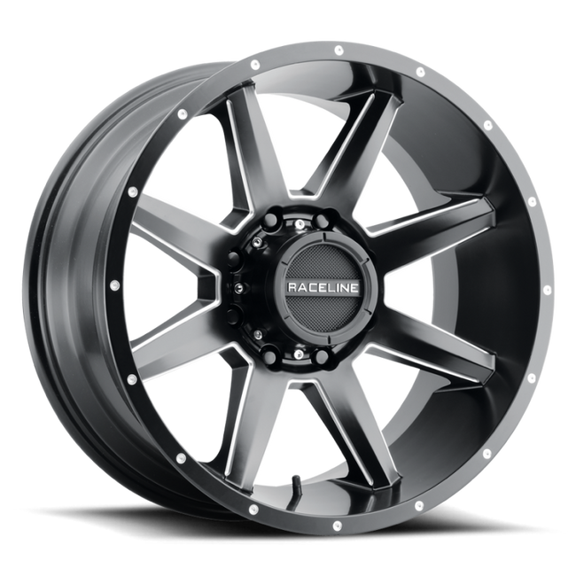 Raceline 954M Stryker 17x8.5in 8x165.1 BP 0mm Offset 125.2mm Bore - Satin Black & Milled Wheel