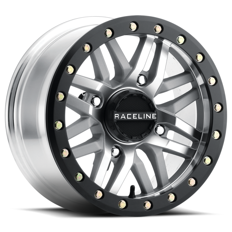 Raceline A91MA Ryno 14x7in 4x137 BP 10mm Offset 110.18mm Bore - Machined & Black Ring Beadlock Wheel