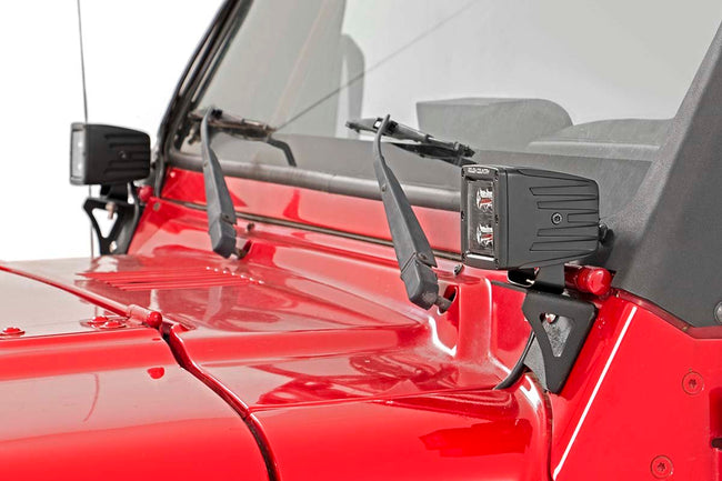 Rough Country Jeep Lower Windshield Light Mounts 97-06 TJ Wrangler Fits 70905
