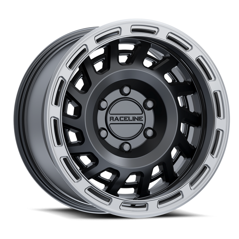 Raceline 957BS Halo 17x8.5in 5x127 BP 0mm Offset 78.1mm Bore - Black & Silver Lip Wheel