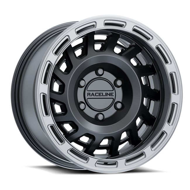 Raceline 957BS Halo 17x8.5in 5x127 BP 0mm Offset 78.1mm Bore - Black & Silver Lip Wheel