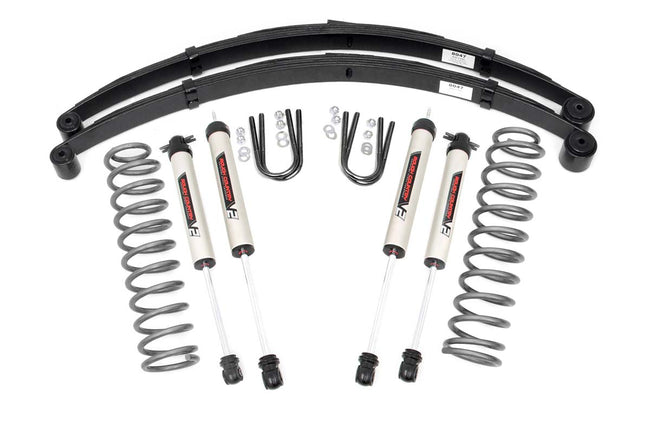 Rough Country Jeep Cherokee XJ 3 Inch Suspension Lift System w/V2 Shocks Leaf Springs For 84-01 Jeep Cherokee XJ