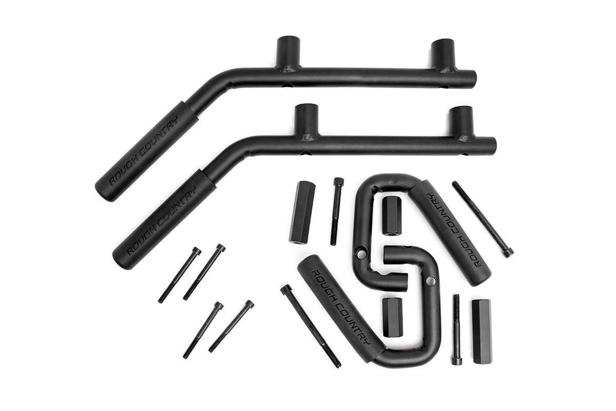 Rough Country Jeep Solid Steel Grab Handle Set 07-18 Wrangler JK Black