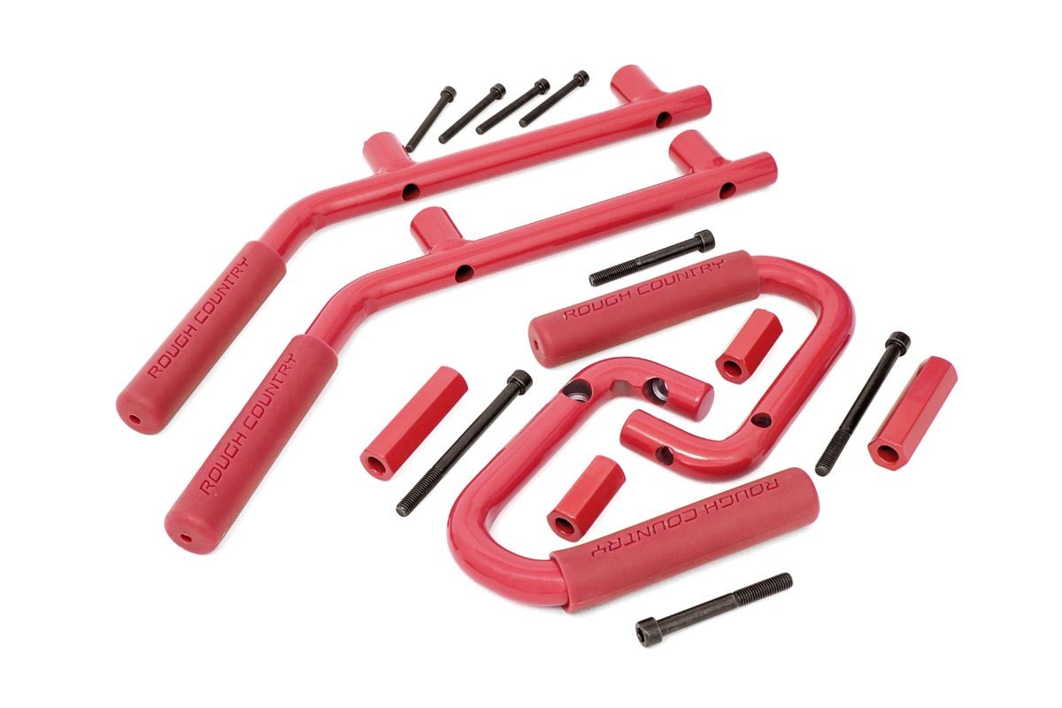 Rough Country Jeep Solid Steel Grab Handle Set 07-18 Wrangler JK Red