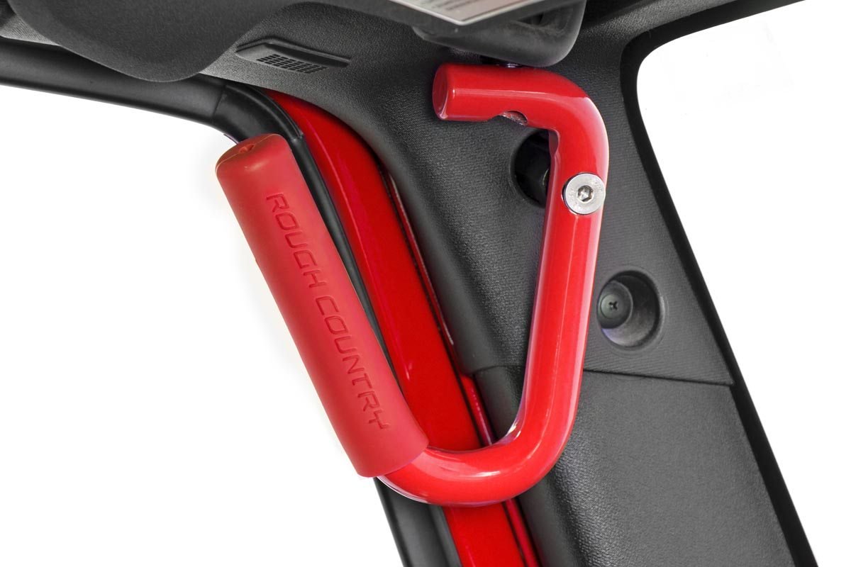 Rough Country Jeep Solid Steel Grab Handle Set 07-18 Wrangler JK Red