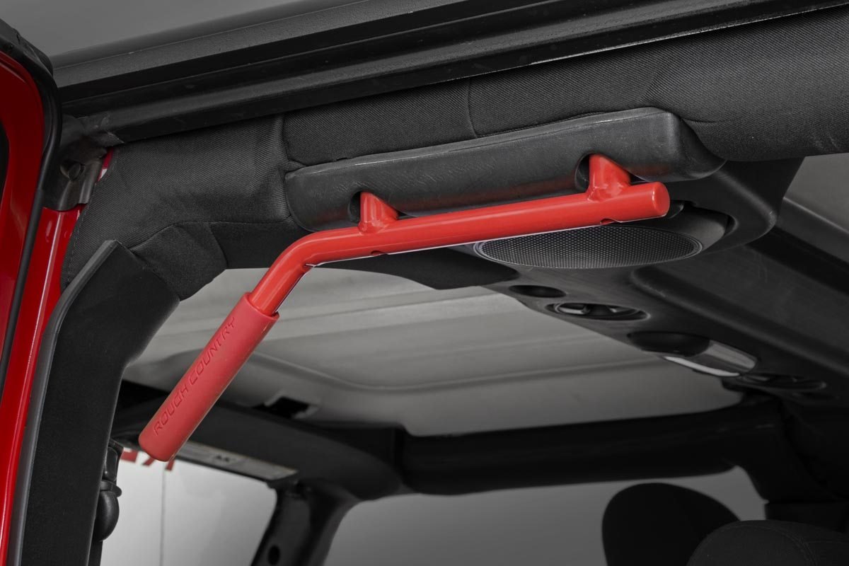 Rough Country Jeep Solid Steel Grab Handle Set 07-18 Wrangler JK Red