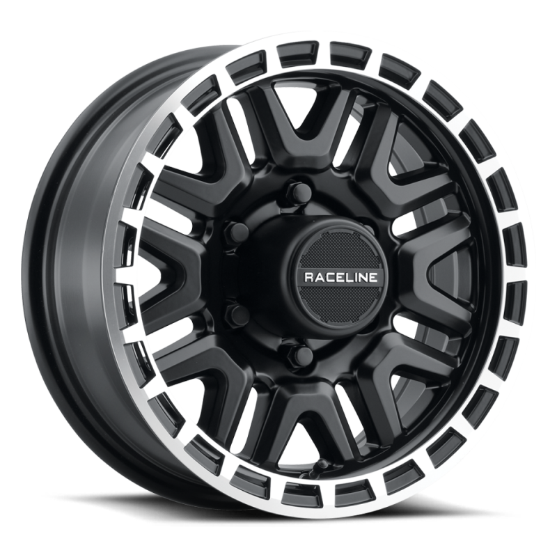 Raceline 953BM Krank 15x6in 6x139.7 BP 0mm Offset 4.25mm Bore - Black & Machined Wheel