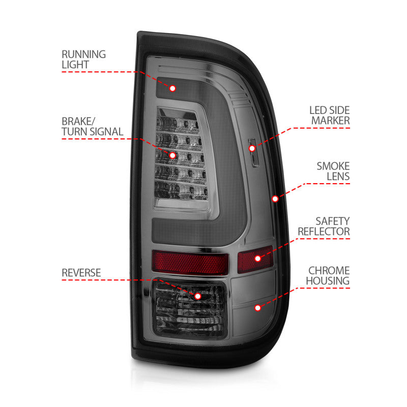 ANZO 2008-2016 Ford Super Duty LED Taillights Chrome Housing Smoke Lens