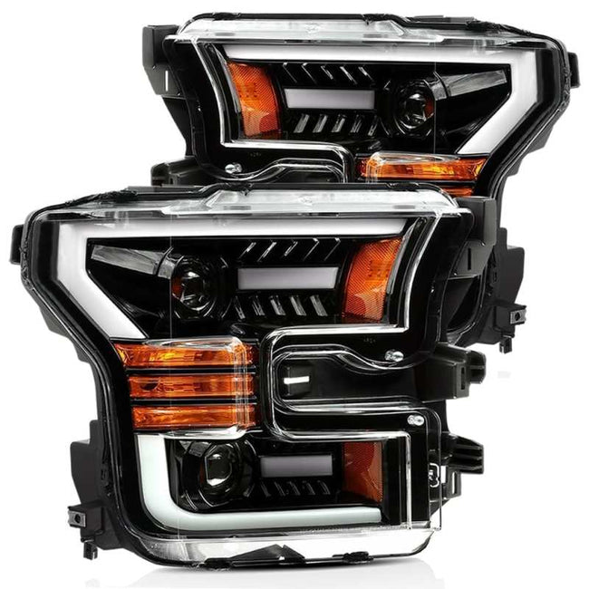 AlphaRex 15-17 Ford F-150, 17-20 Ford Raptor LUXX LED Projector Headlights Plank Style Alpha Black w/Activ Light/DRL