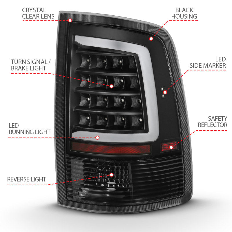 ANZO 2010-2018 Dodge Ram 1500 2500 3500 LED Taillight Plank Style Black w/Clear Lens
