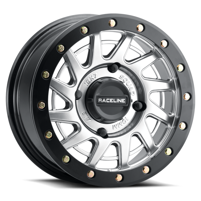 Raceline A12SB Squad 15x7in 4x137 BP 10mm Offset 110.18mm Bore - Silver & Black Ring Beadlock Wheel