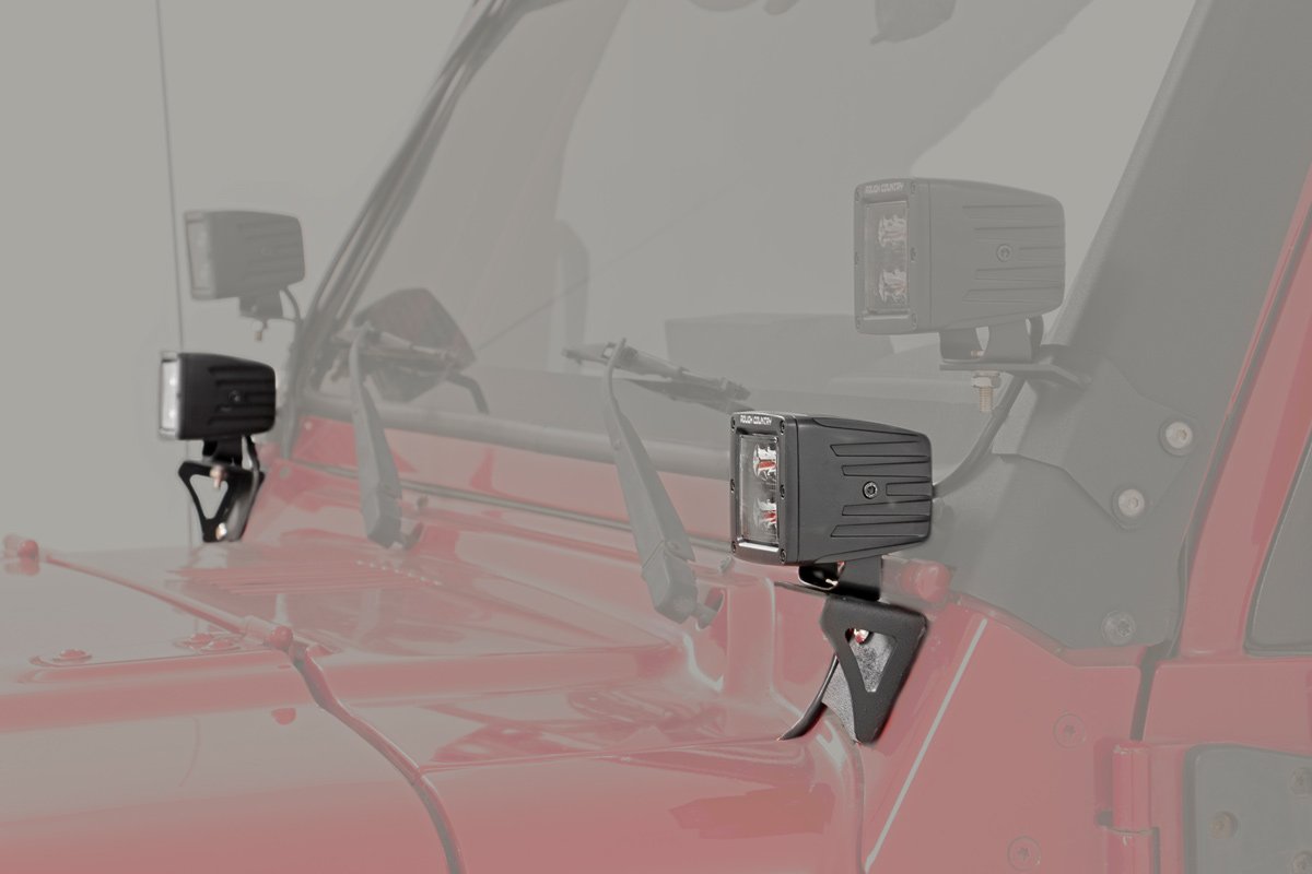 Rough Country Jeep Lower Windshield Light Mounts 97-06 TJ Wrangler Fits Light Kit 70903, 70804