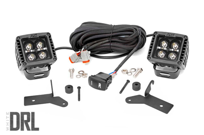 Rough Country Jeep JL/Gladiator 2 Inch LED Lower Windshield Kit Black Series w/White DRL For 18-23 Wrangler JL/20-23 Gladiator