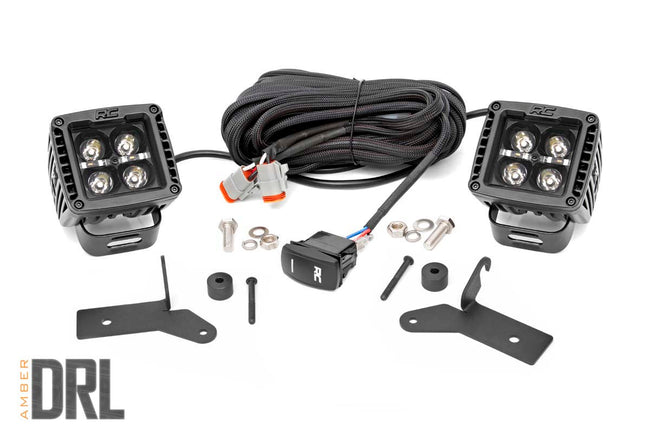 Rough Country Jeep JL/Gladiator 2 Inch LED Lower Windshield Kit Black Series w/Amber DRL For 18-23 Wrangler JL/20-23 Gladiator