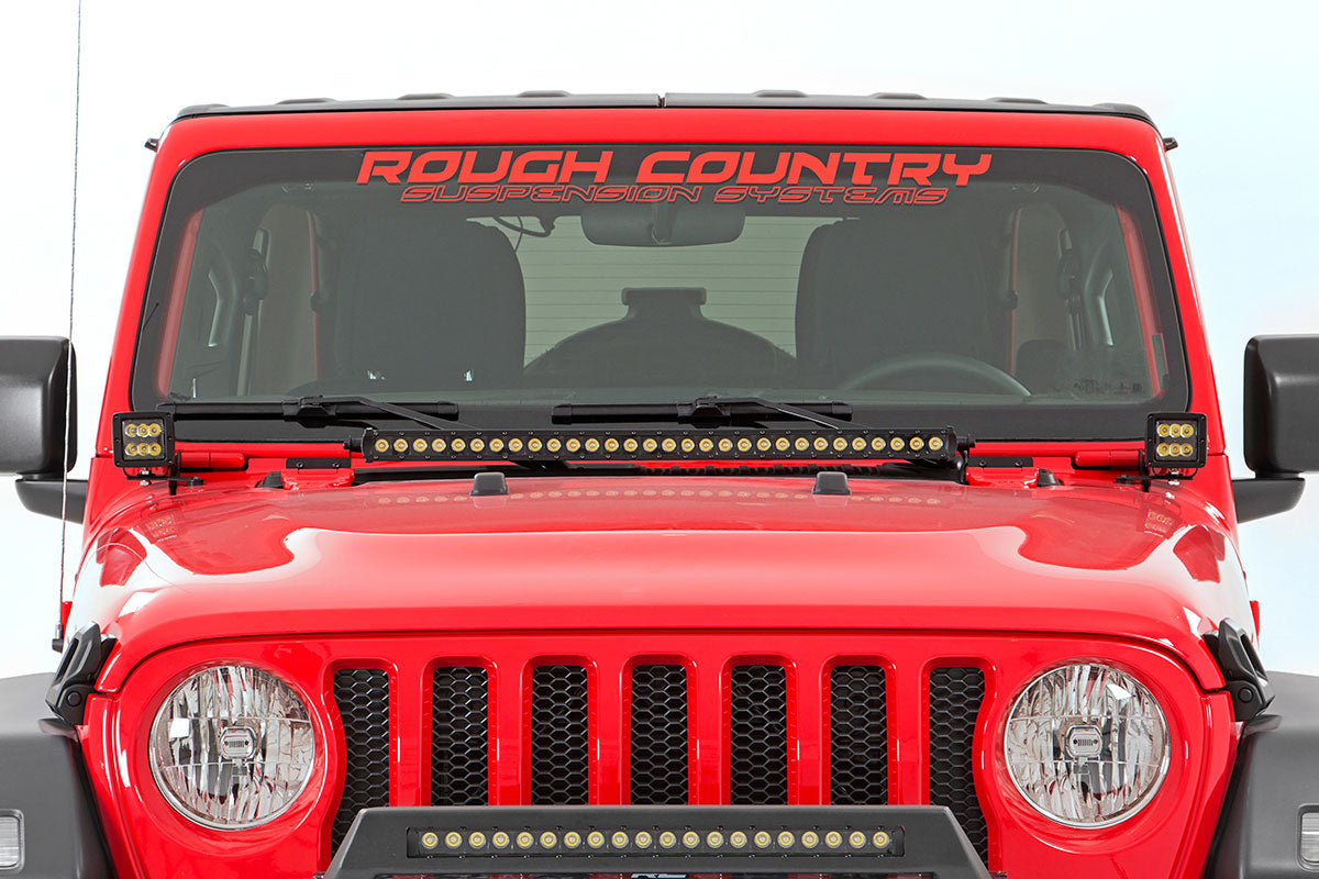 Rough Country Jeep JL/Gladiator 2 Inch LED Lower Windshield Kit Black Series For 18-23 Wrangler JL/20-23 Gladiator