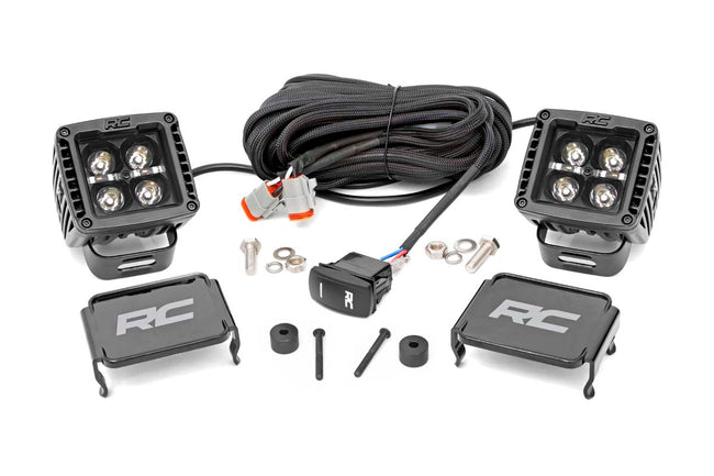 Rough Country Jeep 2 Inch LED Cube Easy-Mount Kit 18-23 Wrangler JL/ 20-23 Gladiator-Black Series w/Amber DRL