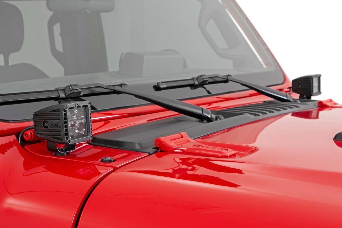 Rough Country Jeep 2 Inch LED Cube Easy-Mount Kit 18-23 Wrangler JL/ 20-23 Gladiator-Black Series w/Amber DRL
