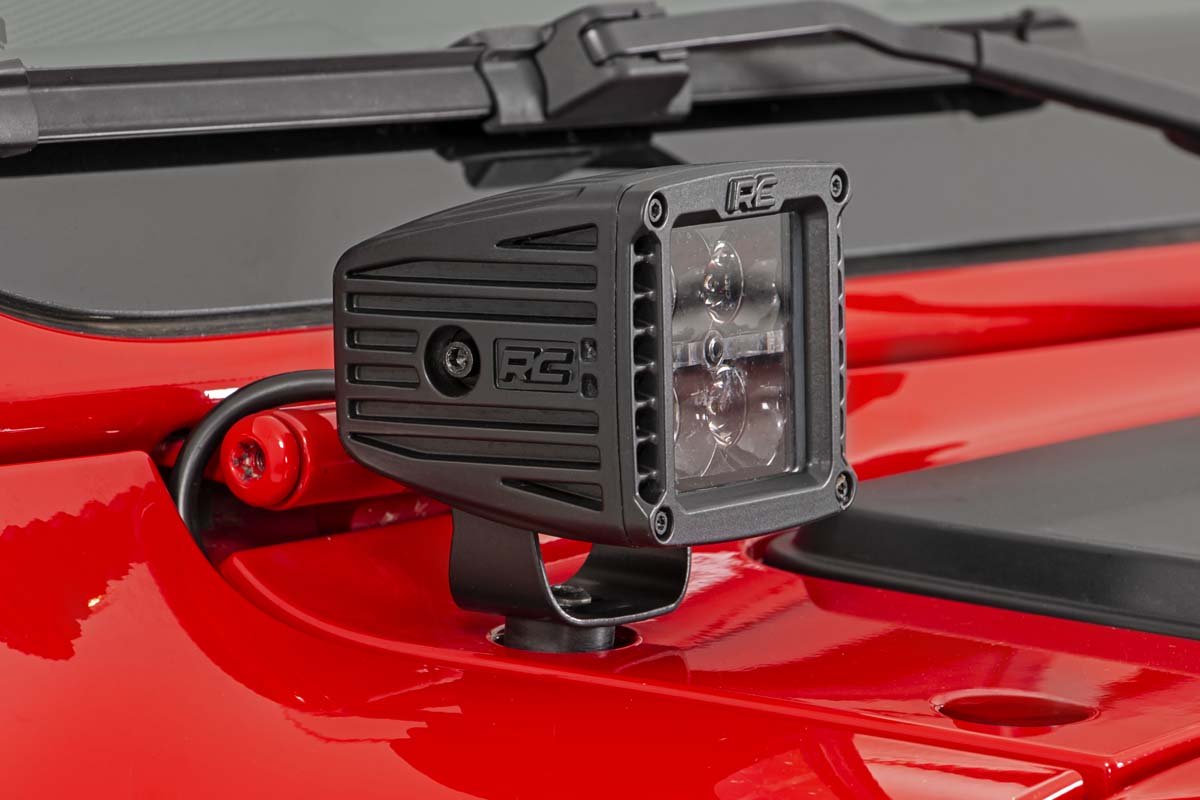 Rough Country Jeep 2 Inch LED Cube Easy-Mount Kit 18-23 Wrangler JL/20-23 Gladiator-Black Series