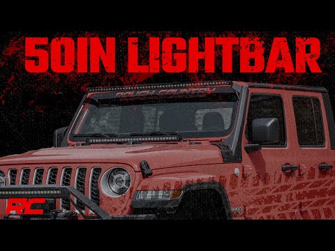 Rough Country Jeep 50-Inch Straight LED Light Bar Upper Windshield Kit w/ Dual-Row Black Series LED Amber DRL 2020-2023 Gladiator JT, 18-23 Wrangler JL