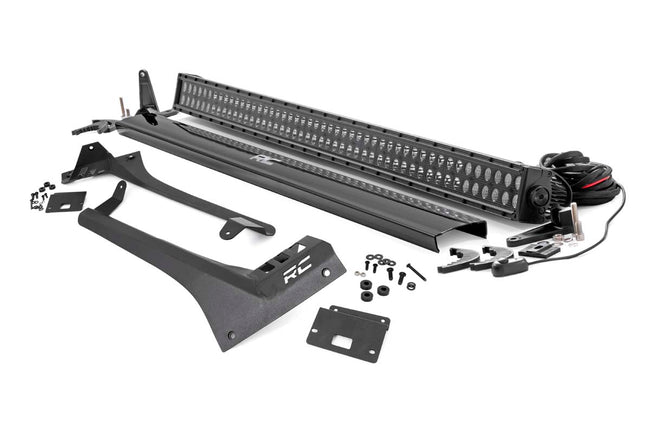 Rough Country Jeep 50-Inch Straight LED Light Bar Upper Windshield Kit w/ Dual-Row Black Series LED 2020 Gladiator JT, 18-20 Wrangler JL