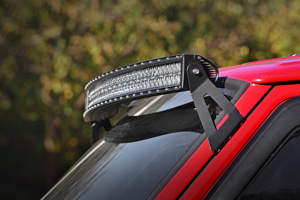 Rough Country Jeep 50-inch Black Series Curved LED Light Bar w/DRL Upper Windshield Kit 84-01 Jeep XJ Cherokee
