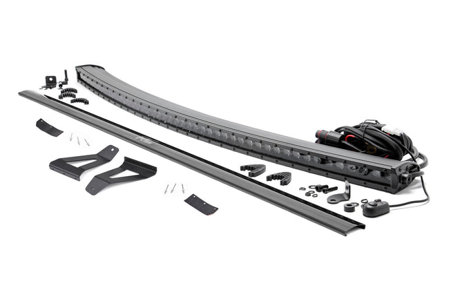 Rough Country Jeep 50-inch Single Row Black Series Curved LED Light Bar Upper Windshield Kit 84-01 Jeep XJ Cherokee