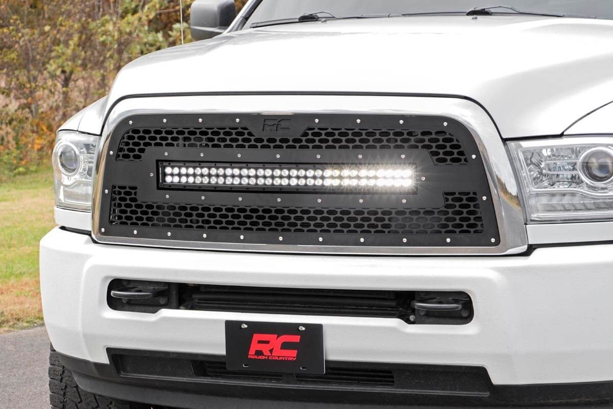 Rough Country Dodge Mesh Grille w/30 Inch Dual Row Black Series LED 13-18 RAM 2500/3500