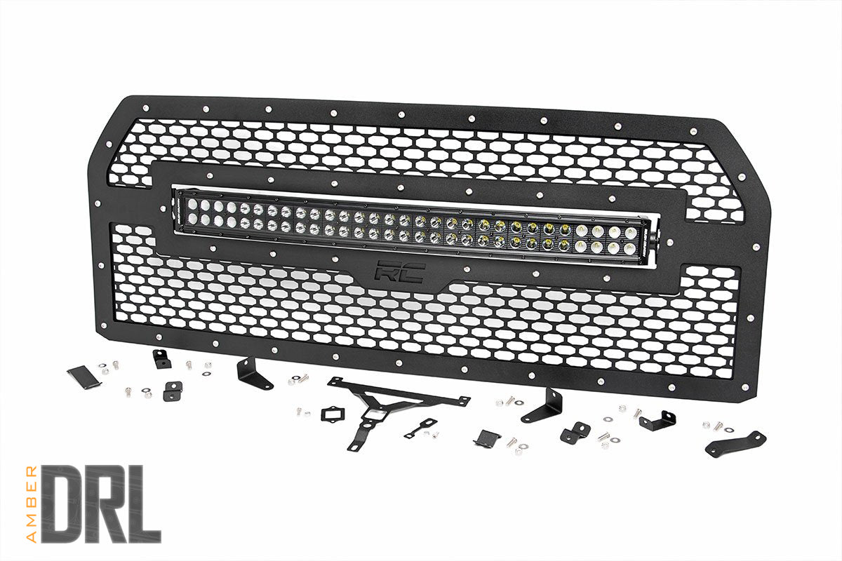 Rough Country Ford Mesh Grille 30 Inch Dual Row Black Series LED w/Amber DRL 15-17 F-150