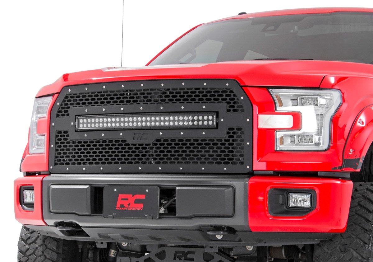 Rough Country Ford Mesh Grille 30 Inch Dual Row Black Series LED w/Amber DRL 15-17 F-150