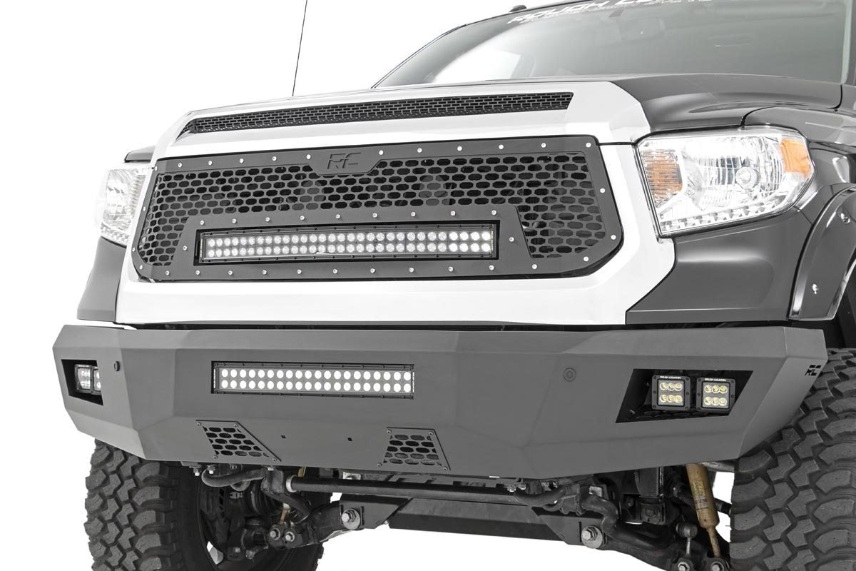 Rough Country Toyota Mesh Grille w/30 Inch Dual Row Black Series LED w/Amber DRL 14-17 Tundra