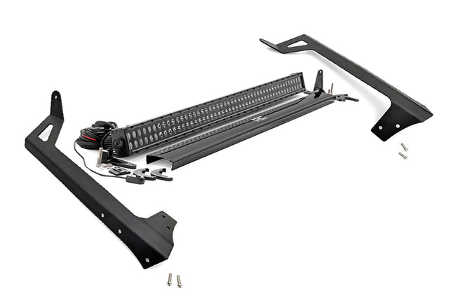 Rough Country Jeep 50-Inch Straight LED Light Bar Upper Windshield Kit w/ 50 Inch Black Series LED Light 07-18 Wrangler JK