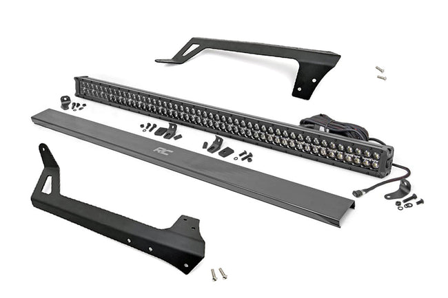 Rough Country Jeep 50-Inch Straight LED Light Bar Upper Windshield Kit w/ 50 Inch Black Series LED Light w/ Amber DRL 07-18 Wrangler JK